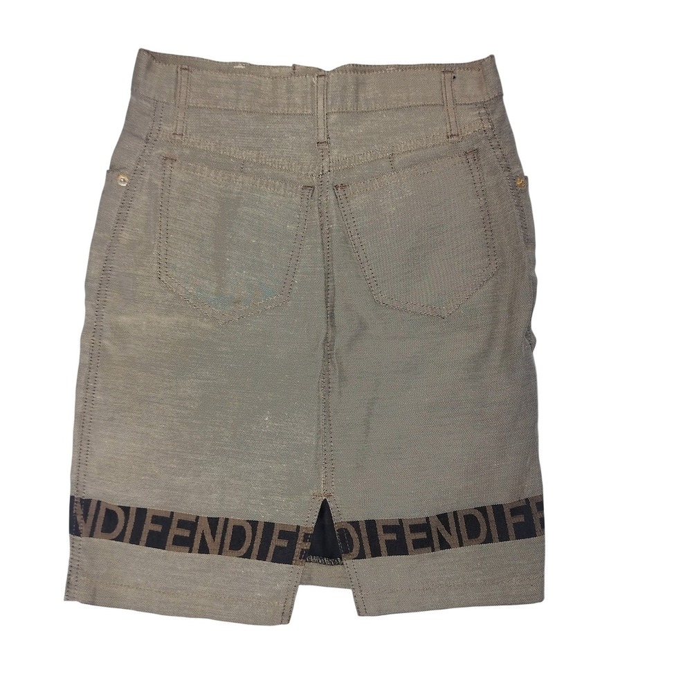 Fendi Jeans Vintage Logo Tape Denim Mini Skirt Taupe Gray Made in Italy 26 - Picture 2 of 8